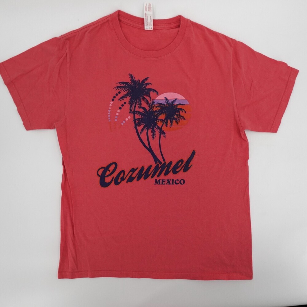 Cozumel Mexico Shirt Womens Medium Red Tee Vacation Beach T-shirt Palm tree